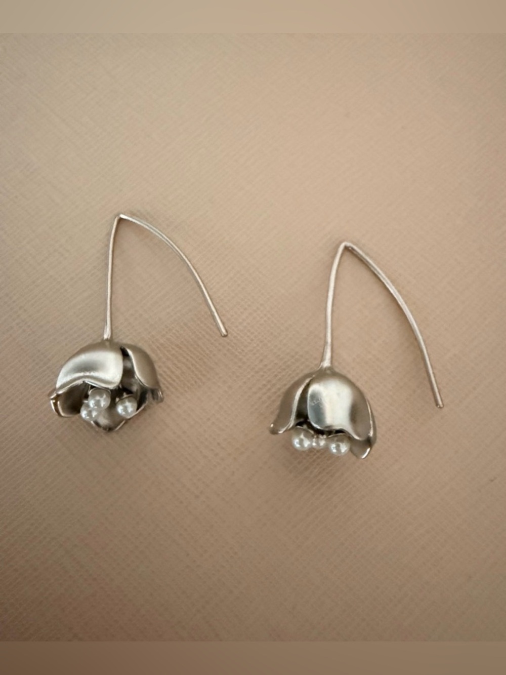 Rare COACH Tea Rose Silver Floral Drop Earrings with Pearl Accents
